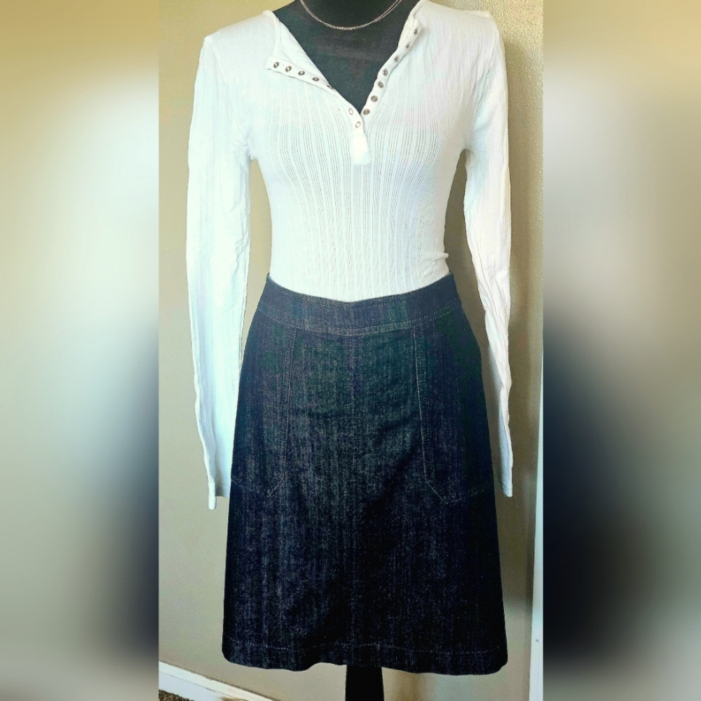 Boden denim A-line midi-skirt, US10R, dark blue